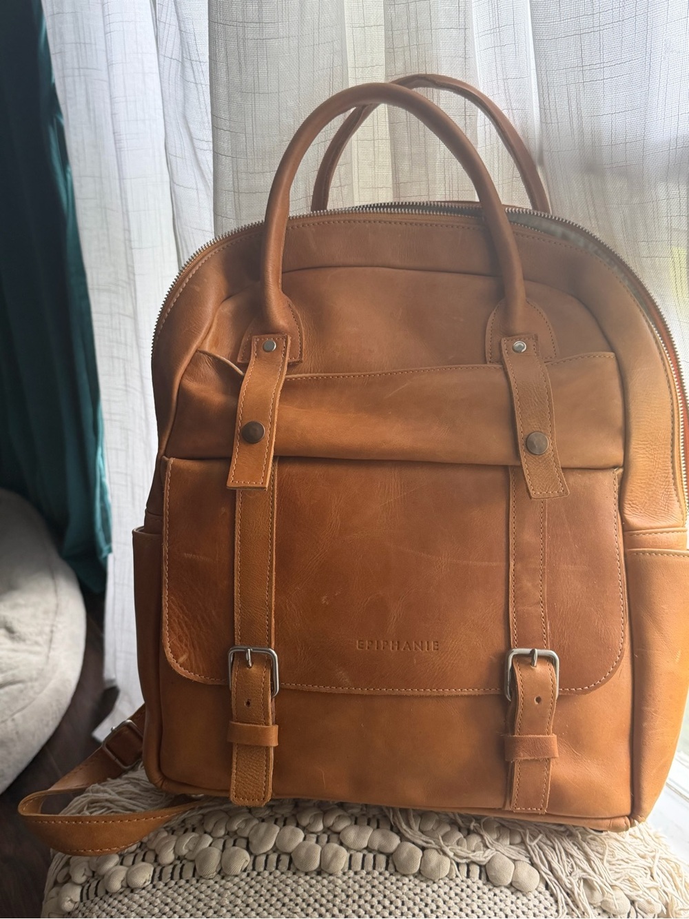Epiphanie Tan Leather Savannah Backpack